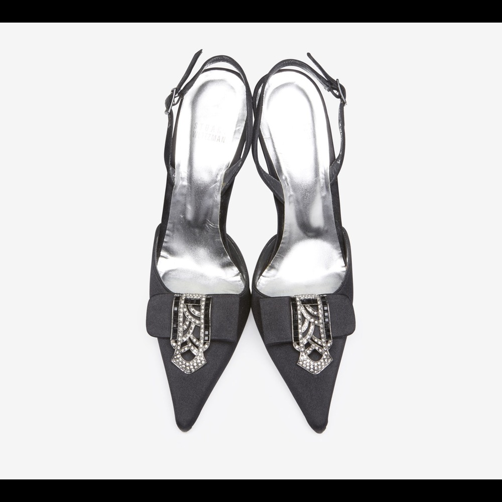 Stuart Weitzman black satin sling back. Size 6
